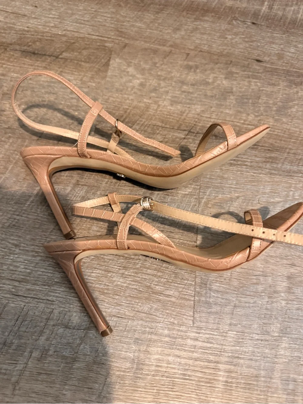Sam Edelman Nude Patent Strappy Mid-Heel Sandals